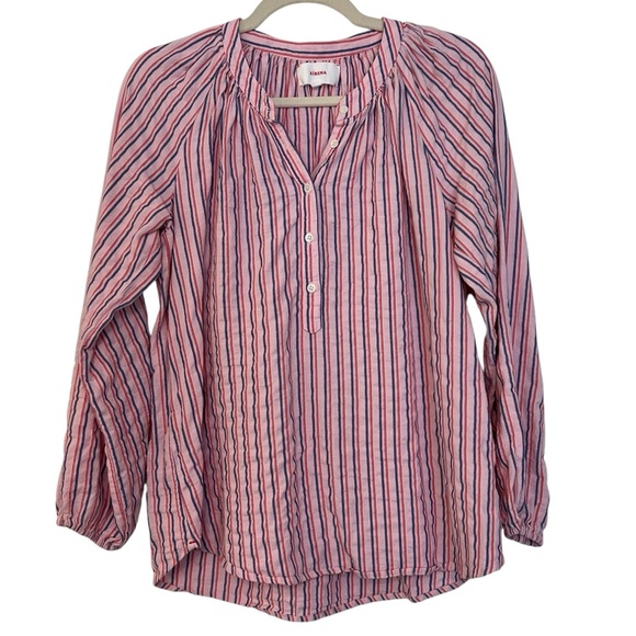XiRENA Aerin Stripe Popover Blouse Pink Red Blue XS Colorful Contemporary Boho - Picture 1 of 5